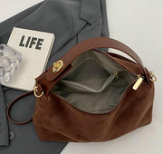 Suede Style Vegan Leather Handbag for Women, Everyday City Purse in Coffee, styled as a SheSelects summer accessory