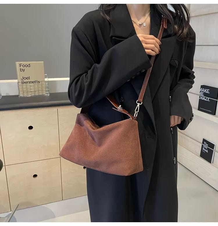Suede Style Vegan Leather Handbag for Women, Everyday City Purse