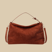 Suede Style Vegan Leather Handbag for Women, Everyday City Purse in Coffee, styled as a SheSelects summer accessory
