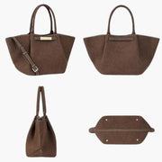 Suede Style Vegan Leather Handbag for Women, Everyday City Purse in Khaki, styled as a SheSelects summer accessory