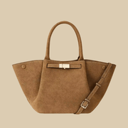 Suede Style Vegan Leather Handbag for Women, Everyday City Purse in Khaki, styled as a SheSelects summer accessory