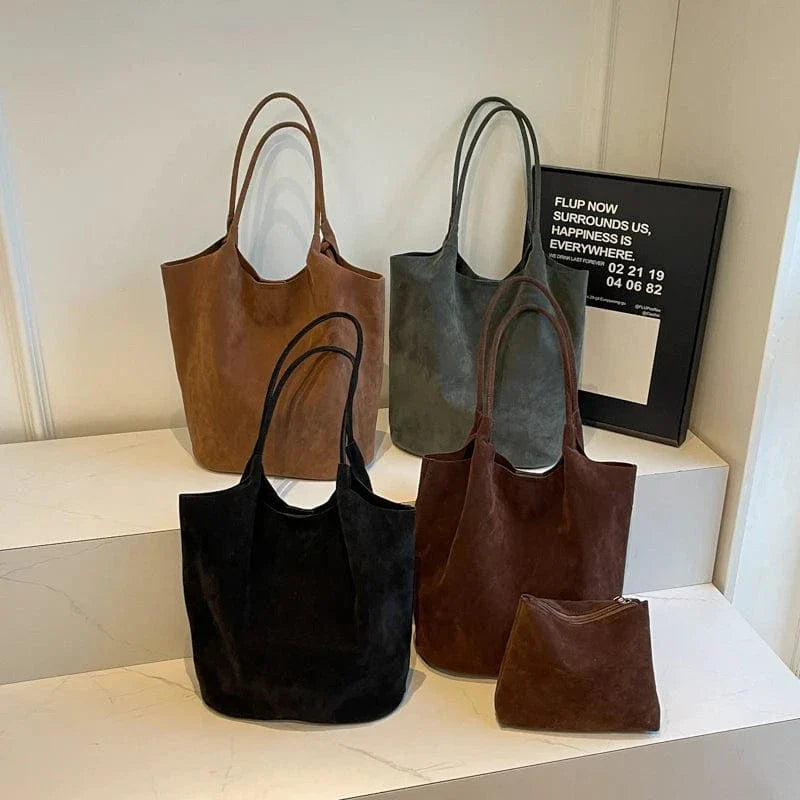 Suede Style Vegan Leather Hobo Bag for Women, Slouchy Everyday Shoulder Purse in Coffee, styled as a SheSelects summer accessory