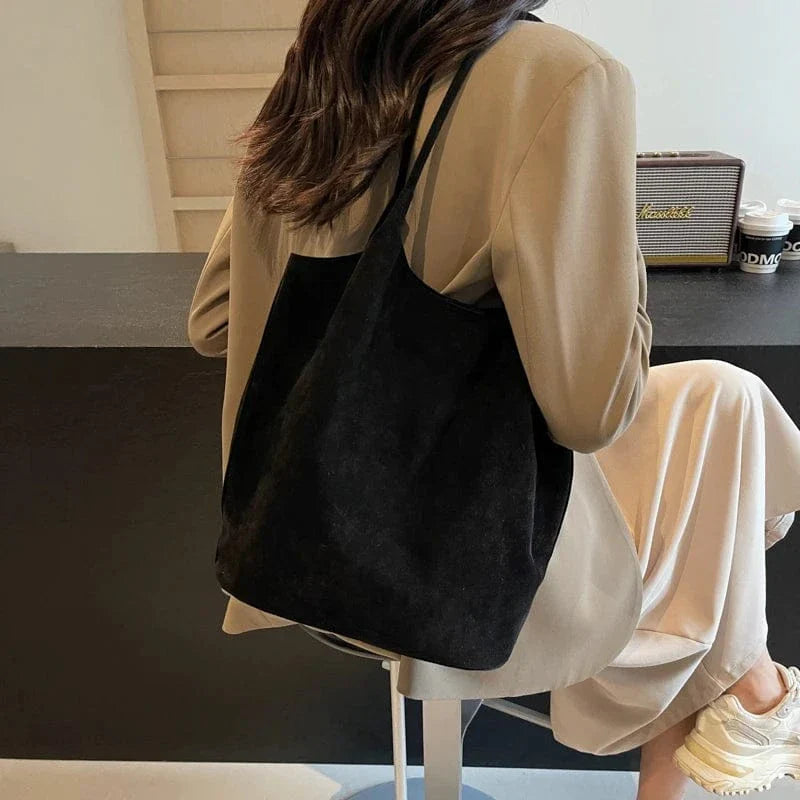 Suede Style Vegan Leather Hobo Bag for Women, Slouchy Everyday Shoulder Purse in Coffee, styled as a SheSelects summer accessory
