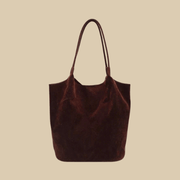 Suede Style Vegan Leather Hobo Bag for Women, Slouchy Everyday Shoulder Purse in Coffee, styled as a SheSelects summer accessory
