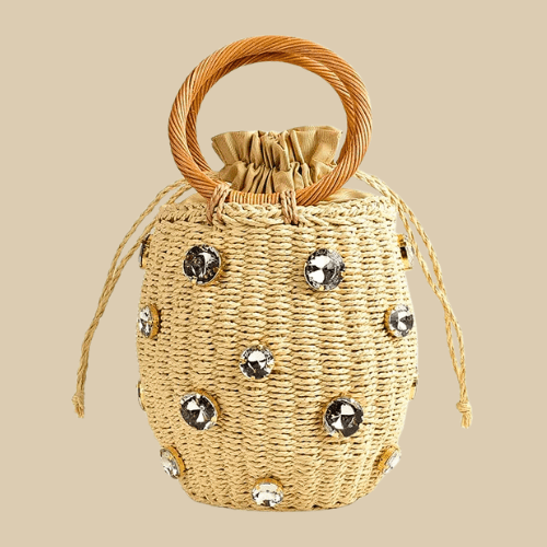 Straw Summer Bag for Women, Natural Summer Vacation Purse in Beige, styled as a SheSelects summer accessory