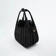 Wicker Summer Bag for Women, Natural Summer Vacation Purse in Black, styled as a SheSelects summer accessory