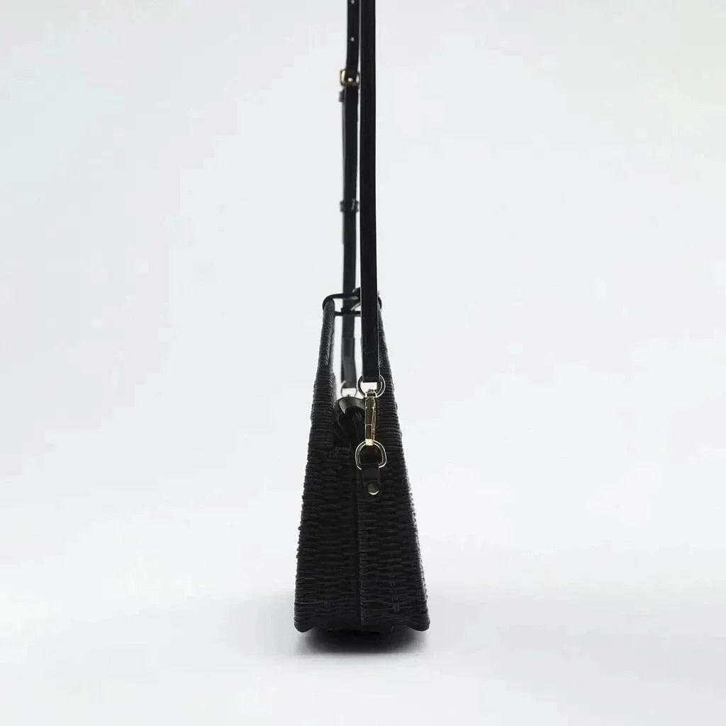 Wicker Summer Bag for Women, Natural Summer Vacation Purse in Black, styled as a SheSelects summer accessory