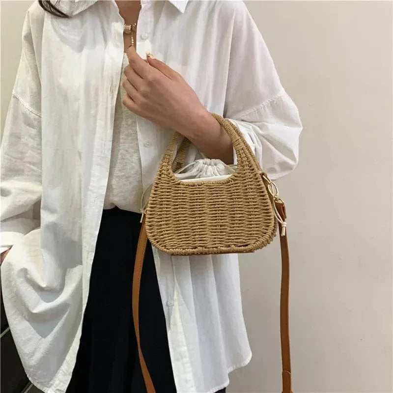Wicker Summer Bag for Women, Natural Summer Vacation Purse