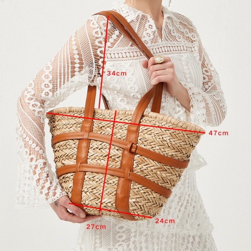 Wicker Shoulder Bag for Women, Natural Woven Summer Purse in Black, styled as a SheSelects summer accessory