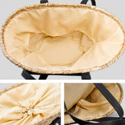 Wicker Shoulder Bag for Women, Natural Woven Summer Purse in Black, styled as a SheSelects summer accessory