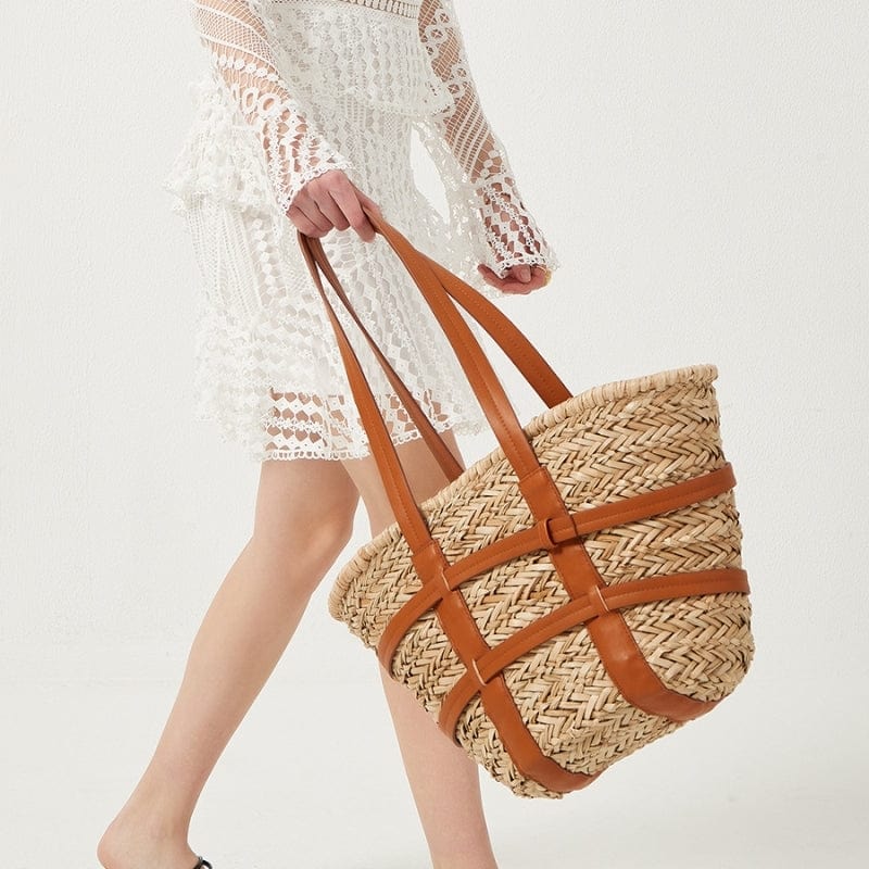 Wicker Shoulder Bag for Women, Natural Woven Summer Purse in Black, styled as a SheSelects summer accessory
