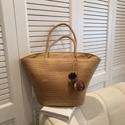 Wicker Beach Bag for Women, Lightweight Summer Vacation Purse in Beige, styled as a SheSelects summer accessory