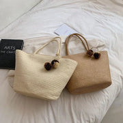 Wicker Beach Bag for Women, Lightweight Summer Vacation Purse in Beige, styled as a SheSelects summer accessory