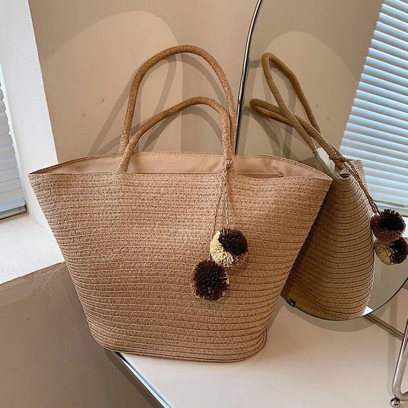 Wicker Beach Bag for Women, Lightweight Summer Vacation Purse in Beige, styled as a SheSelects summer accessory
