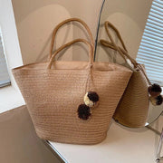 Wicker Beach Bag for Women, Lightweight Summer Vacation Purse in Beige, styled as a SheSelects summer accessory