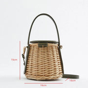 Wicker Bucket Bag for Women, Boho Summer Vacation Purse in Black, styled as a SheSelects summer accessory