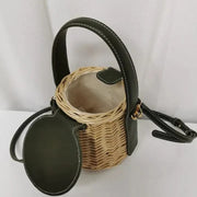 Wicker Bucket Bag for Women, Boho Summer Vacation Purse in Black, styled as a SheSelects summer accessory