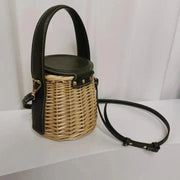 Wicker Bucket Bag for Women, Boho Summer Vacation Purse in Black, styled as a SheSelects summer accessory