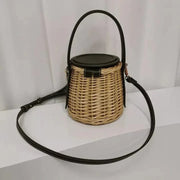 Wicker Bucket Bag for Women, Boho Summer Vacation Purse in Black, styled as a SheSelects summer accessory