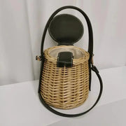 Wicker Bucket Bag for Women, Boho Summer Vacation Purse in Black, styled as a SheSelects summer accessory