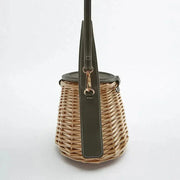 Wicker Bucket Bag for Women, Boho Summer Vacation Purse in Black, styled as a SheSelects summer accessory