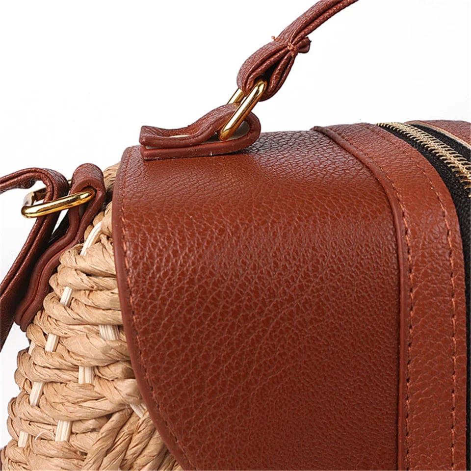 Wicker Crossbody Bag for Women, Woven Summer Purse with Easy Strap in Light Brown, styled as a SheSelects summer accessory