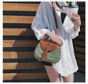 Wicker Crossbody Bag for Women, Woven Summer Purse with Easy Strap in Light Brown, styled as a SheSelects summer accessory