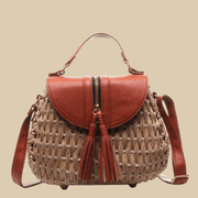Wicker Crossbody Bag for Women, Woven Summer Purse with Easy Strap in Light Brown, styled as a SheSelects summer accessory