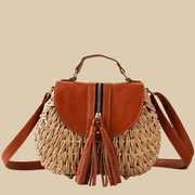 Wicker Crossbody Bag for Women, Woven Summer Purse with Easy Strap in Light Brown, styled as a SheSelects summer accessory