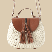 Wicker Crossbody Bag for Women, Woven Summer Purse with Easy Strap in Light Brown, styled as a SheSelects summer accessory