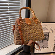 Wicker Handbag for Women, Natural Woven Summer Purse in Beige, styled as a SheSelects summer accessory