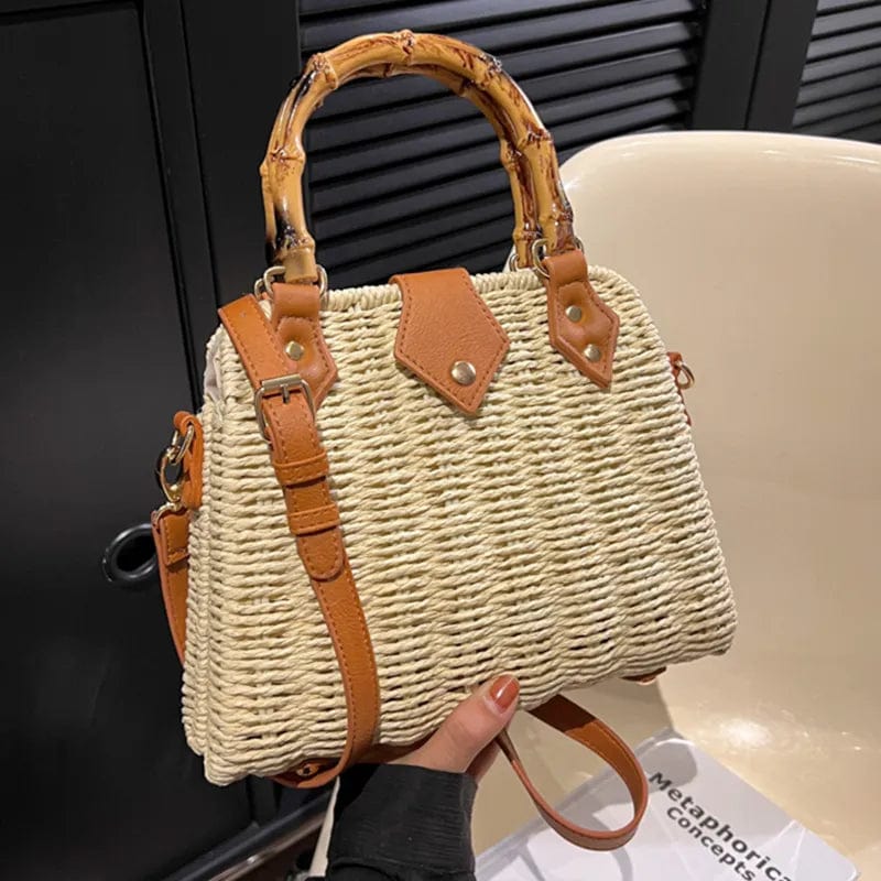 Wicker Handbag for Women, Natural Woven Summer Purse in Beige, styled as a SheSelects summer accessory