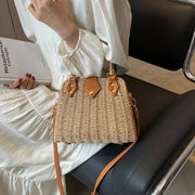 Wicker Handbag for Women, Natural Woven Summer Purse in Beige, styled as a SheSelects summer accessory