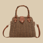 Wicker Handbag for Women, Natural Woven Summer Purse in Beige, styled as a SheSelects summer accessory