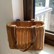 Wicker Handbag for Women, Natural Woven Summer Purse, styled as a SheSelects summer accessory