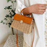 Wicker Shoulder Bag for Women, Natural Woven Summer Purse in Beige, styled as a SheSelects summer accessory