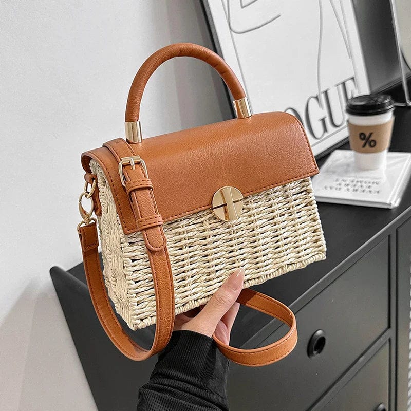 Wicker Shoulder Bag for Women, Natural Woven Summer Purse in Beige, styled as a SheSelects summer accessory