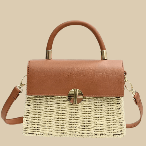 Wicker Shoulder Bag for Women, Natural Woven Summer Purse in Beige, styled as a SheSelects summer accessory