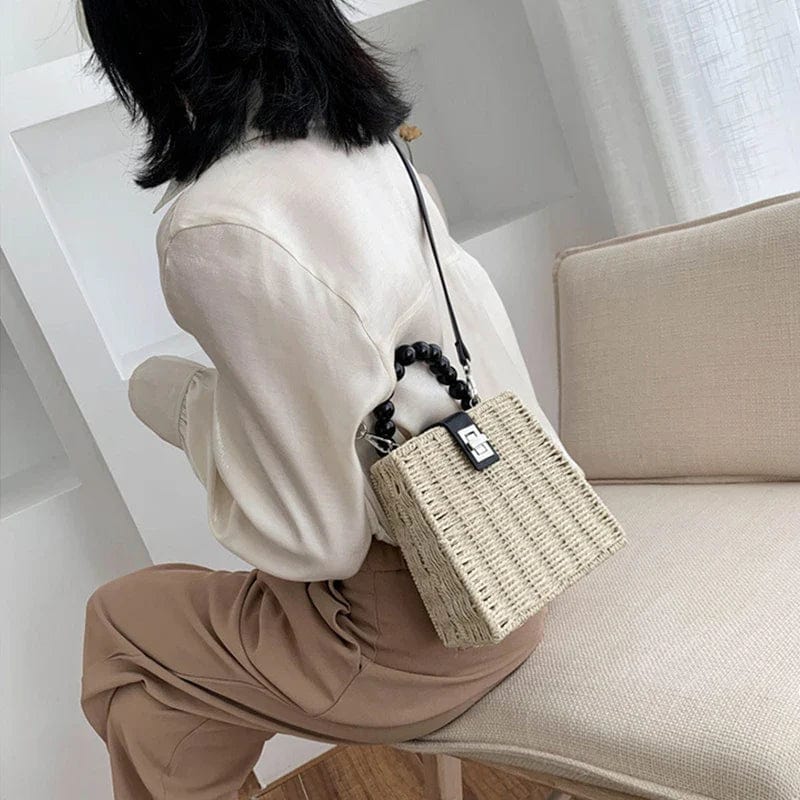 Wicker Summer Bag for Women, Natural Summer Vacation Purse in Beige, styled as a SheSelects summer accessory