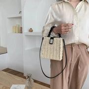 Wicker Summer Bag for Women, Natural Summer Vacation Purse in Beige, styled as a SheSelects summer accessory