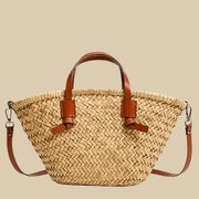 Wicker Tote Bag for Women, Woven Summer Beach and Vacation Purse in Brown, styled as a SheSelects summer accessory