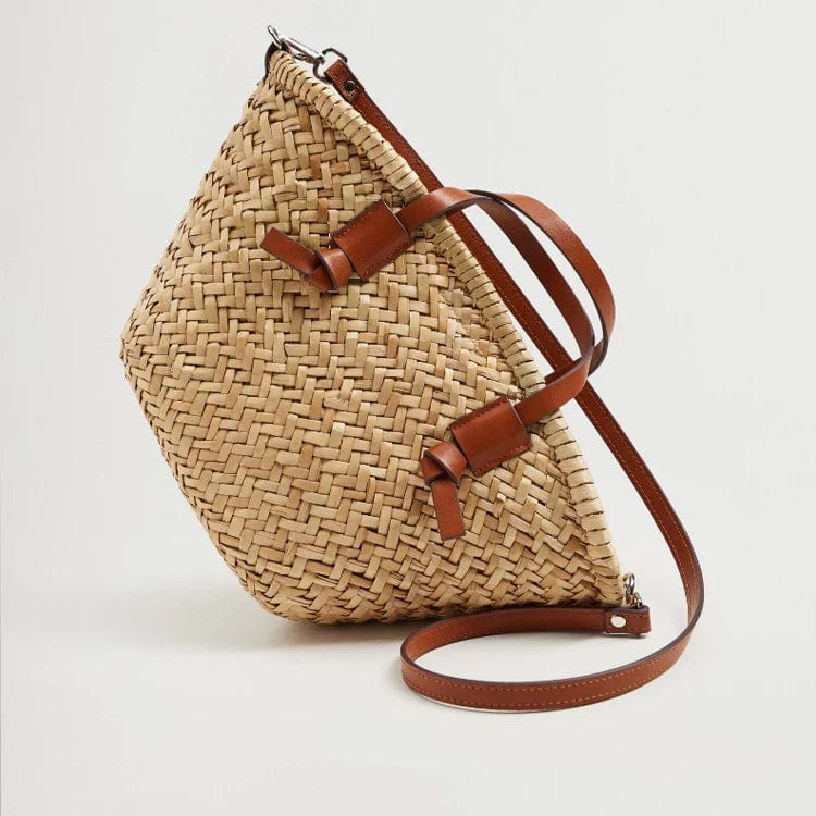 Wicker Tote Bag for Women, Woven Summer Beach and Vacation Purse in Brown, styled as a SheSelects summer accessory