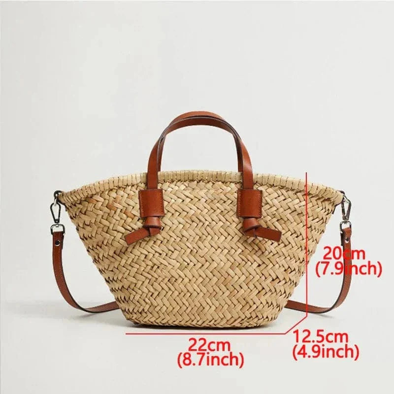 Wicker Tote Bag for Women, Woven Summer Beach and Vacation Purse in Brown, styled as a SheSelects summer accessory