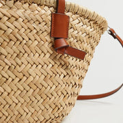 Wicker Tote Bag for Women, Woven Summer Beach and Vacation Purse in Brown, styled as a SheSelects summer accessory