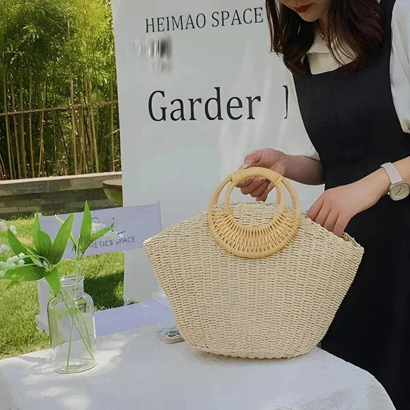 Straw Summer Bag for Women, Natural Summer Vacation Purse in Beige, styled as a SheSelects summer accessory