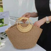 Straw Summer Bag for Women, Natural Summer Vacation Purse in Beige, styled as a SheSelects summer accessory