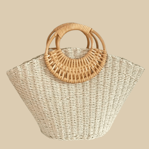 Straw Summer Bag for Women, Natural Summer Vacation Purse in Beige, styled as a SheSelects summer accessory
