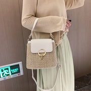 Straw Shoulder Bag for Women, Natural Woven Summer Purse in Black, styled as a SheSelects summer accessory