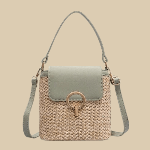 Straw Shoulder Bag for Women, Natural Woven Summer Purse in Black, styled as a SheSelects summer accessory