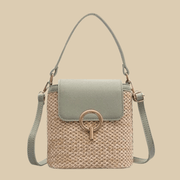 Straw Shoulder Bag for Women, Natural Woven Summer Purse in Black, styled as a SheSelects summer accessory